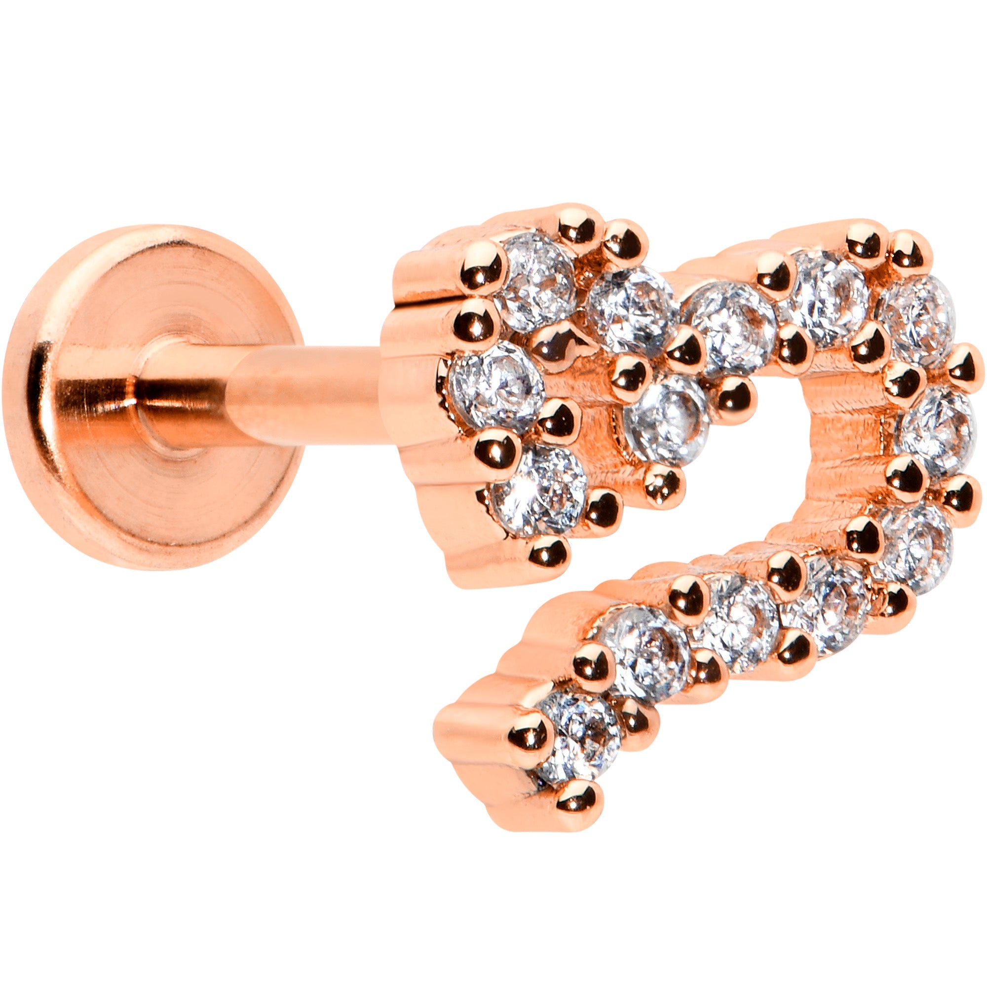 BodyCandy 16G 5/16 CZ Gem Rosy Hue Half Heart Internal Thread Labret Tragus — main product shot
