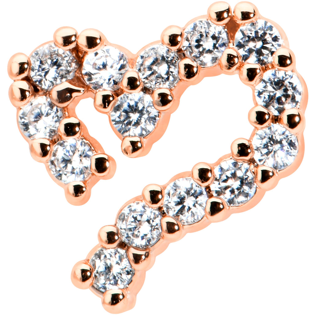 BodyCandy 16G 5/16 CZ Gem Rosy Hue Half Heart Internal Thread Labret Tragus — detail close-up