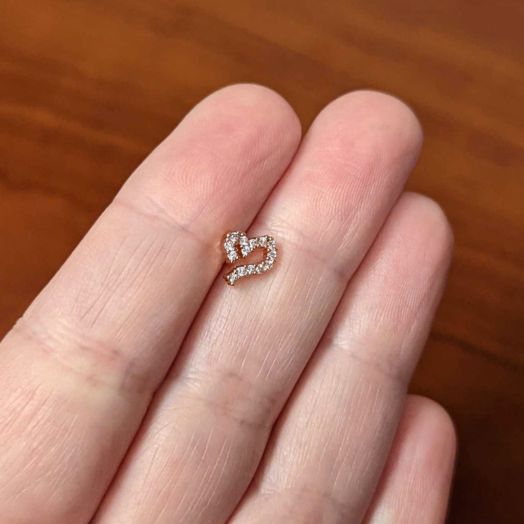 BodyCandy 16G 5/16 CZ Gem Rosy Hue Half Heart Internal Thread Labret Tragus — back view