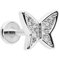 BodyCandy 16G 1/4 Clear CZ Gem Butterfly Internally Threaded Labret Tragus — main product shot