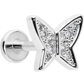 16G 1/4 Clear CZ Gem Butterfly Internally Threaded Labret Tragus
