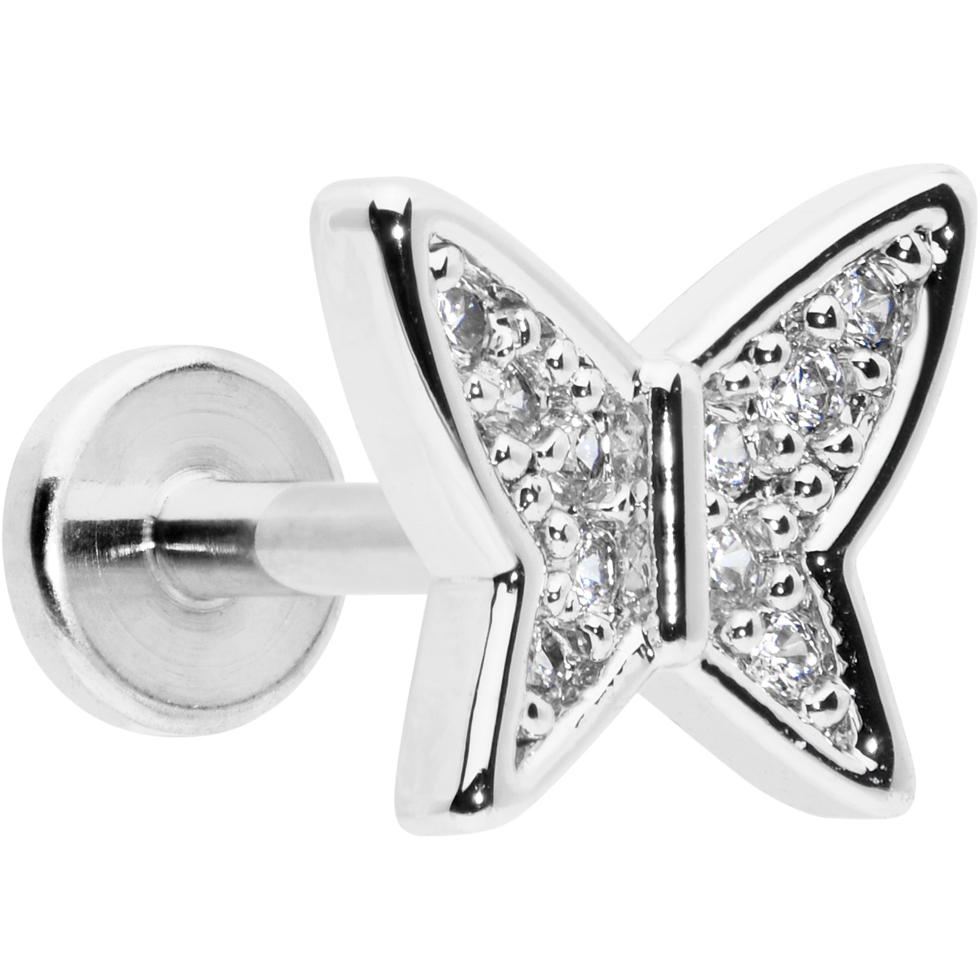BodyCandy 16G 1/4 Clear CZ Gem Butterfly Internally Threaded Labret Tragus — main product shot