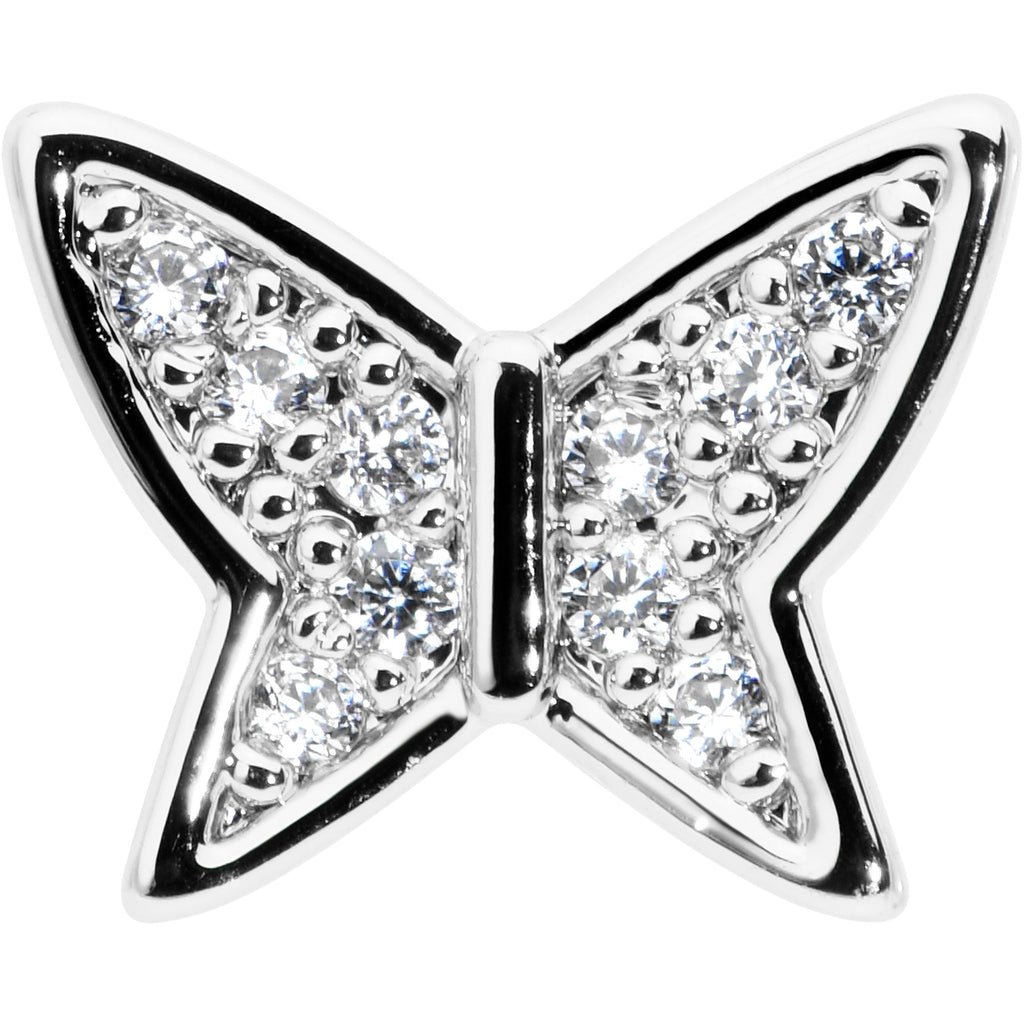 BodyCandy 16G 1/4 Clear CZ Gem Butterfly Internally Threaded Labret Tragus — detail close-up