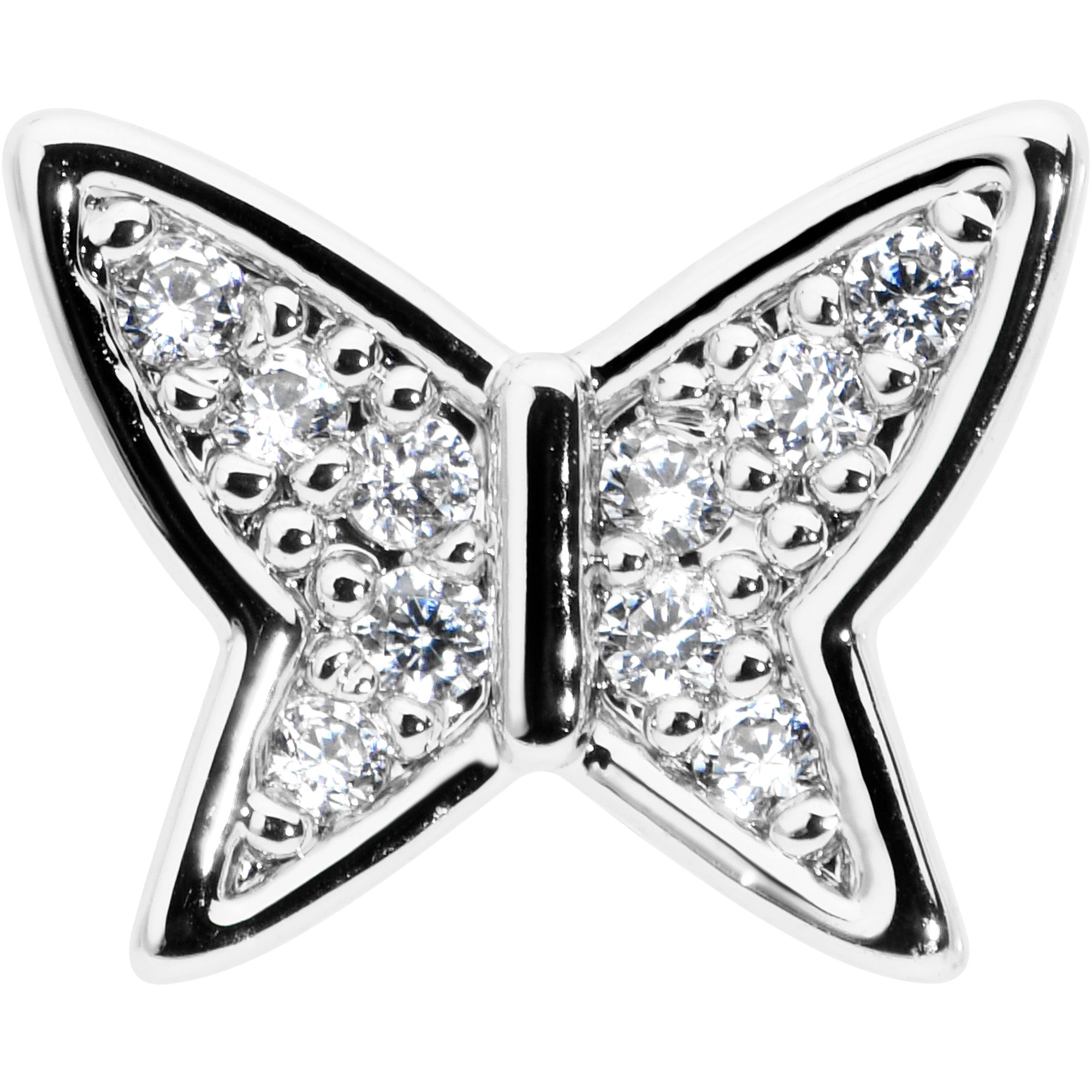 BodyCandy 16G 1/4 Clear CZ Gem Butterfly Internally Threaded Labret Tragus — detail close-up