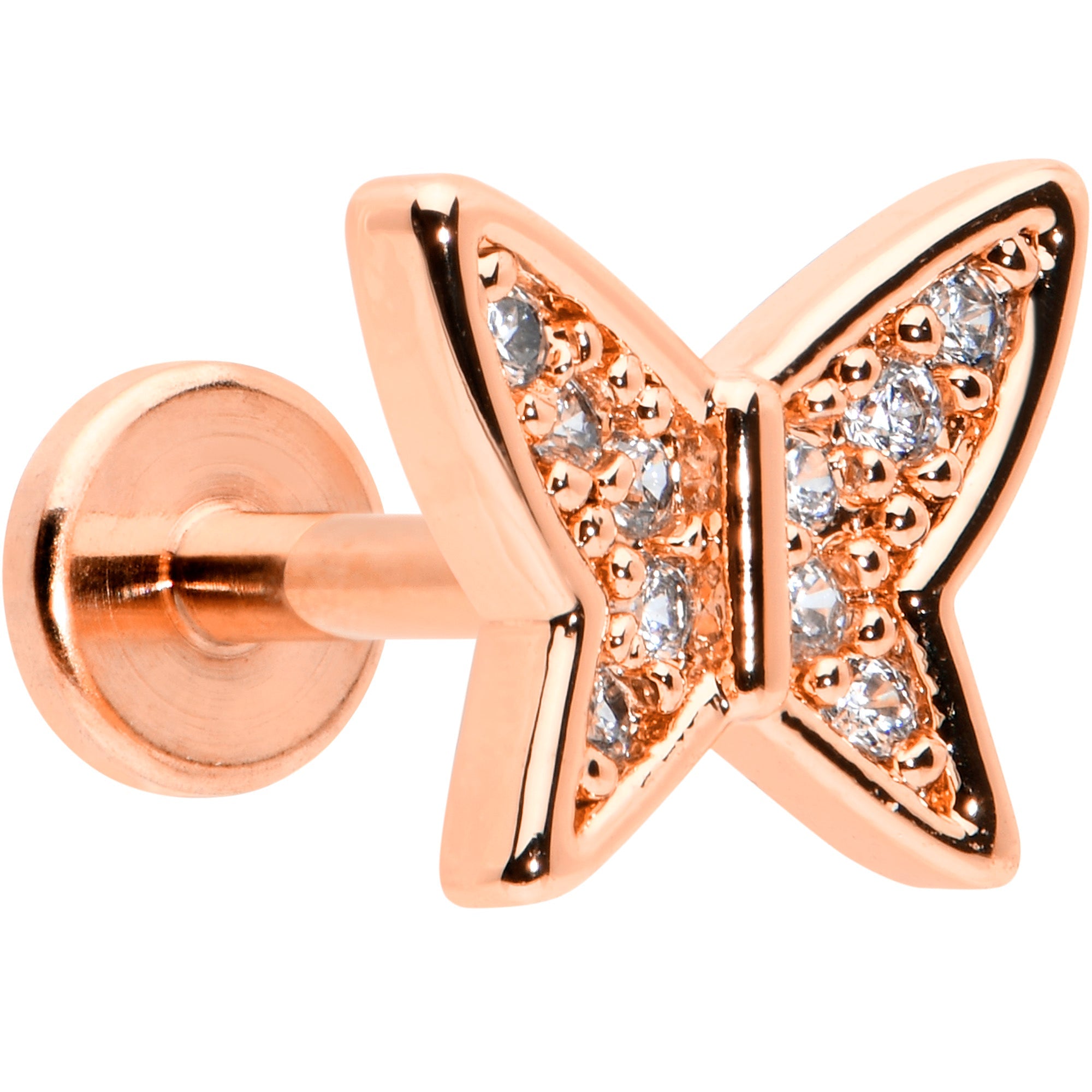 BodyCandy 16G 1/4 CZ Gem Rosy Hue Butterfly Internal Thread Labret Tragus — main product shot