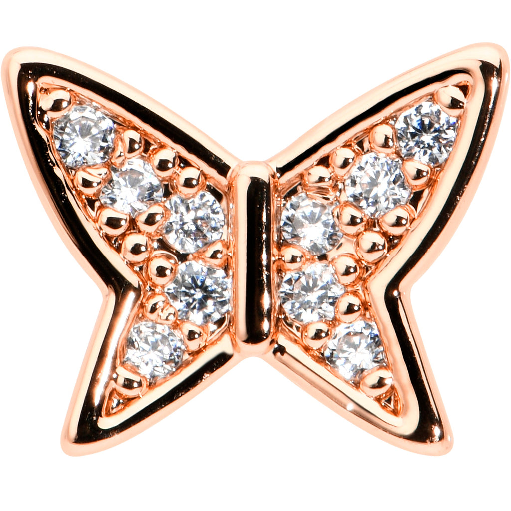 BodyCandy 16G 1/4 CZ Gem Rosy Hue Butterfly Internal Thread Labret Tragus — detail close-up