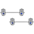 BodyCandy 14G 9/16 Clear Blue Gem Eye Hamsa Hand Barbell Nipple Ring Set — main product shot