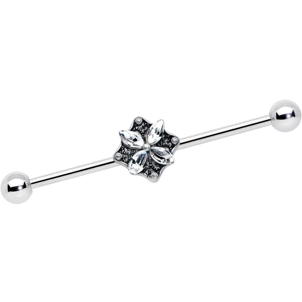 BodyCandy 14G Clear Gem Floral Rhombus Baroque Industrial Barbell 38mm — main product shot