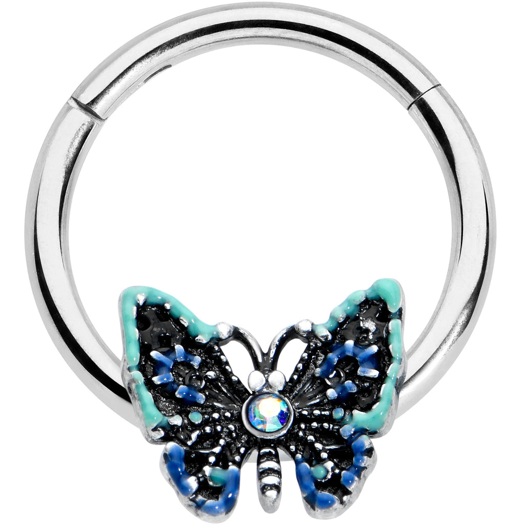 BodyCandy 16G 3/8 Aurora Gem Colorful Glam Butterfly Hinged Segment Ring — main product shot