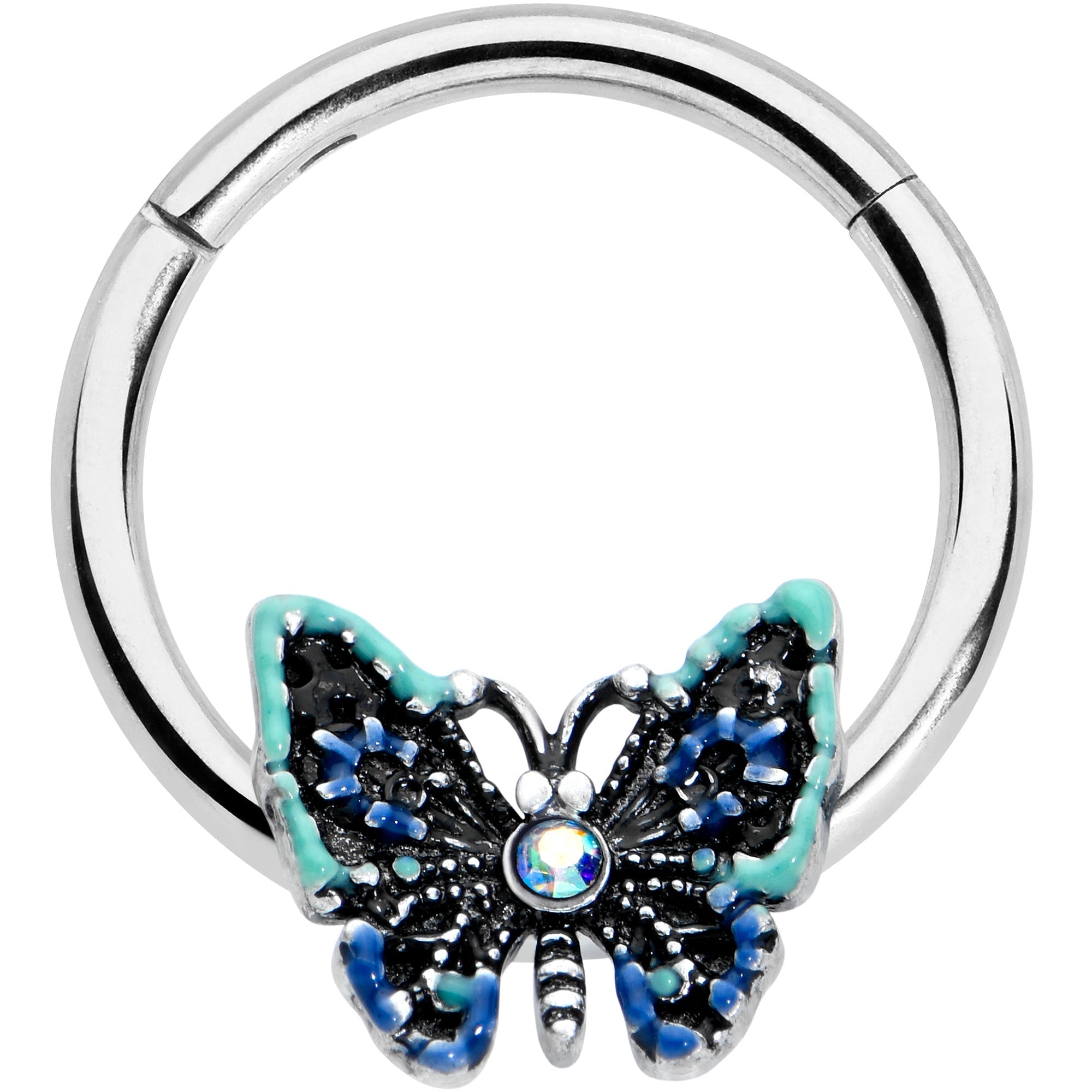 BodyCandy 16G 3/8 Aurora Gem Colorful Glam Butterfly Hinged Segment Ring — main product shot