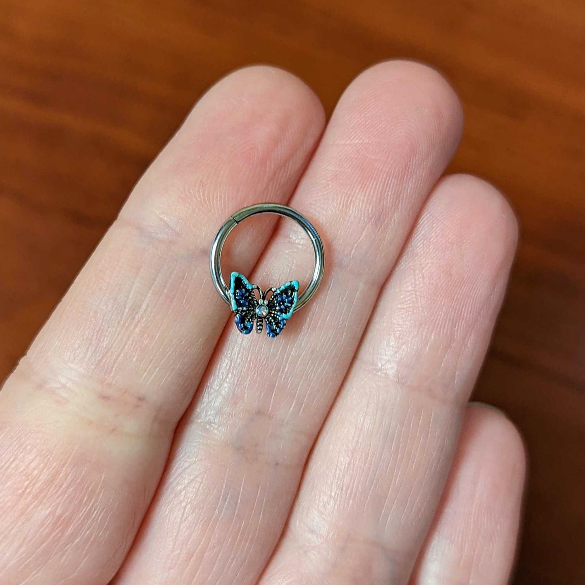 BodyCandy 16G 3/8 Aurora Gem Colorful Glam Butterfly Hinged Segment Ring — side view