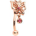 BodyCandy 16G 5/16 Pink CZ Gem Rose Gold Tone Butterfly Curved Eyebrow Ring — main product shot