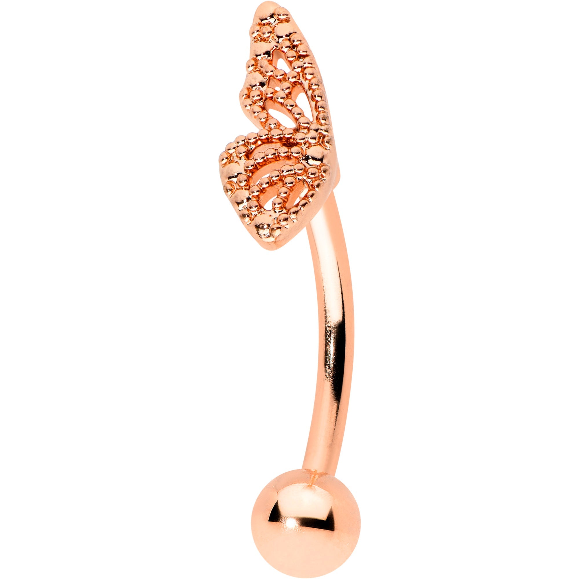 BodyCandy 16G 5/16 Rose Gold Tone Textured Wing Curved Eyebrow Ring — main product shot