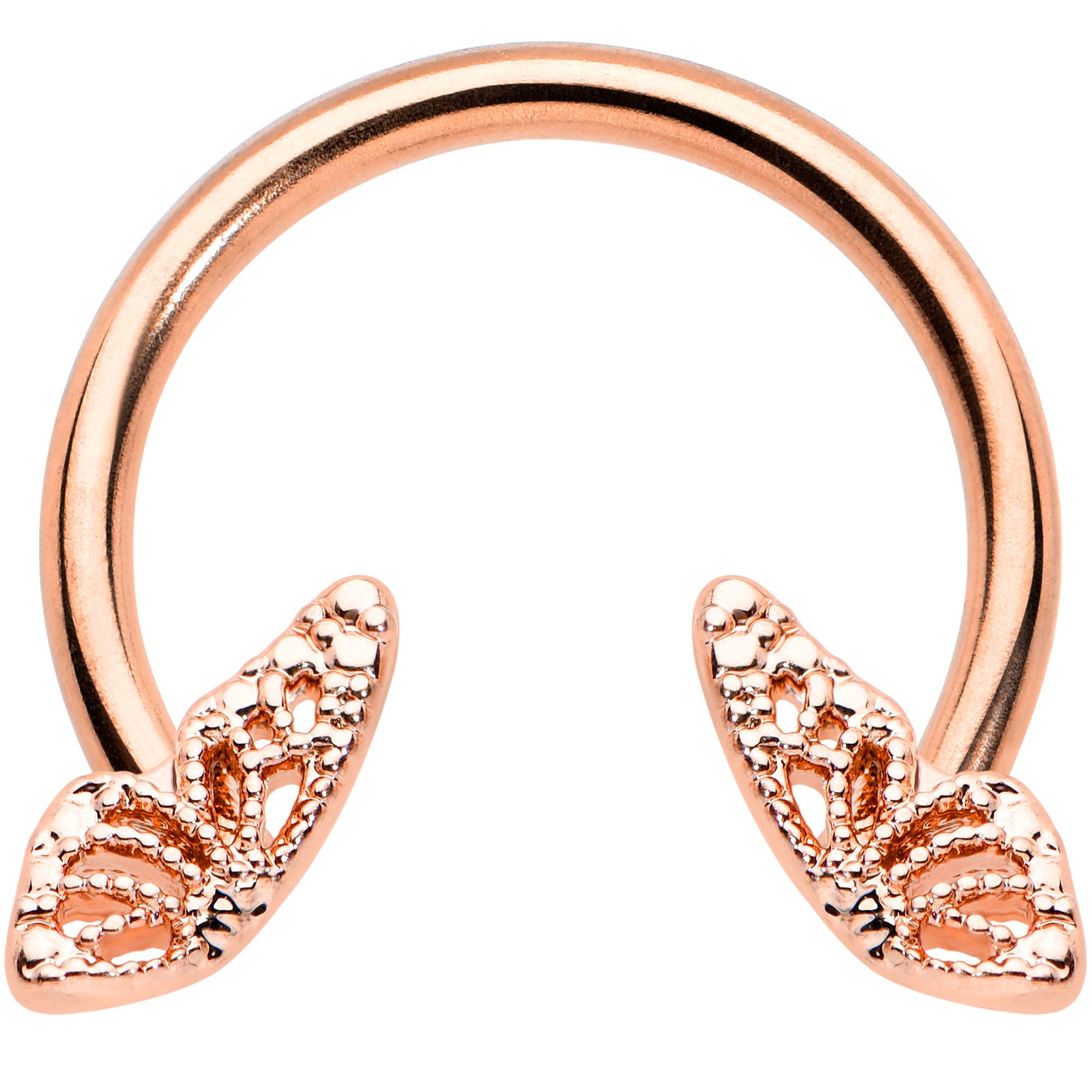 BodyCandy 16G 3/8 Rose Gold Hue Texture Butterfly Horseshoe Circular Barbell — main product shot