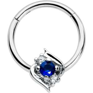 BodyCandy 16G 3/8 Clear Blue Gem Oval Swirl Hinged Segment Ring — main product shot
