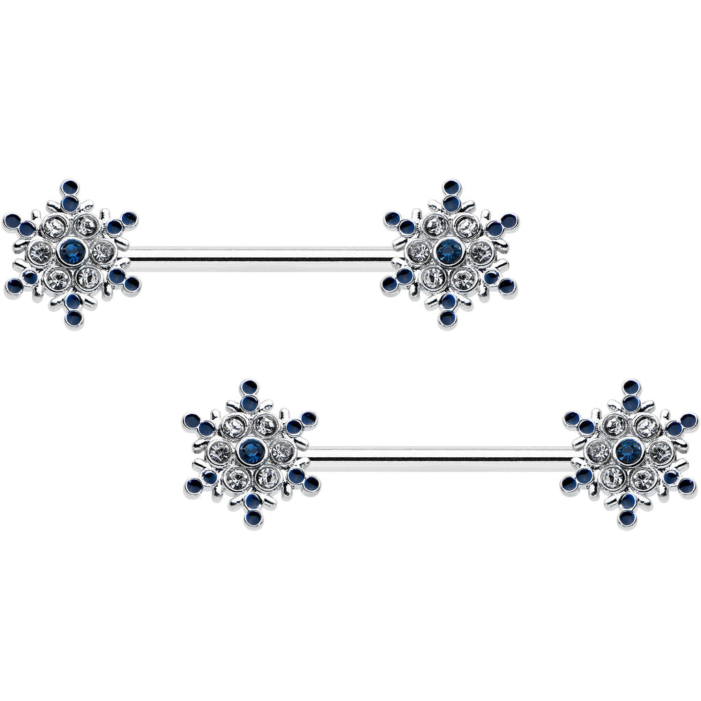 BodyCandy 14G 9/16 Blue Gem Festive Snowflake Christmas Nipple Ring Set — main product shot