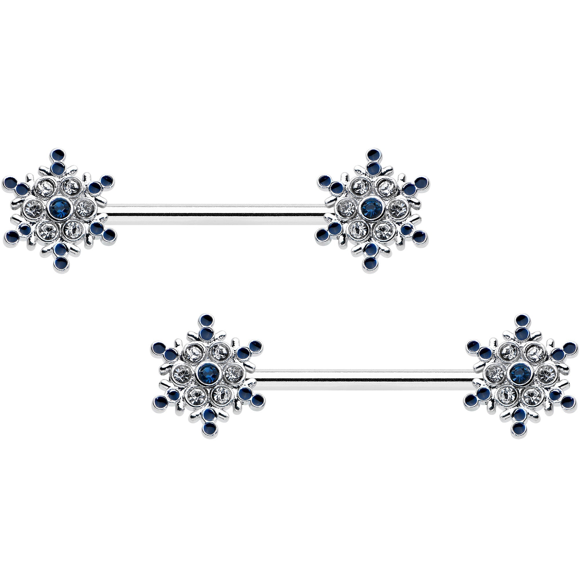 BodyCandy 14G 9/16 Blue Gem Festive Snowflake Christmas Nipple Ring Set — main product shot