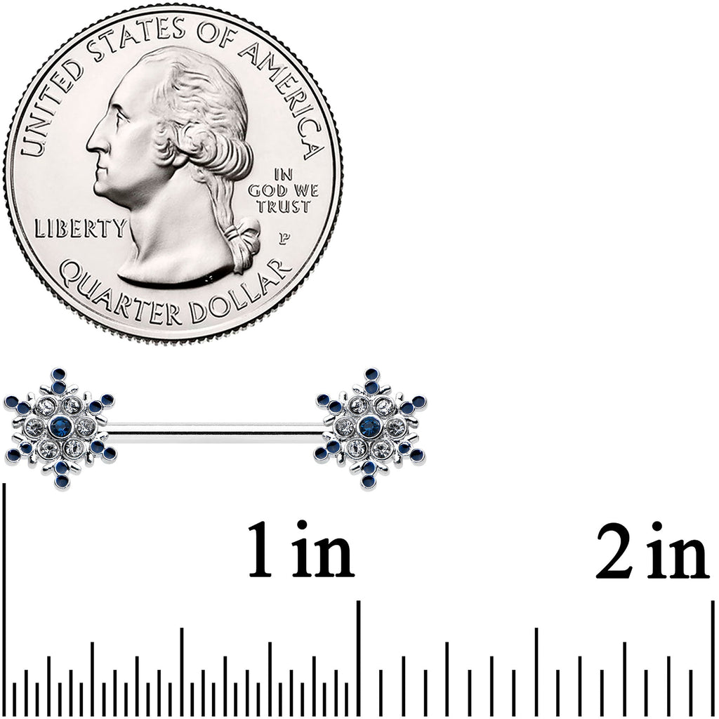 BodyCandy 14G 9/16 Blue Gem Festive Snowflake Christmas Nipple Ring Set — lifestyle context