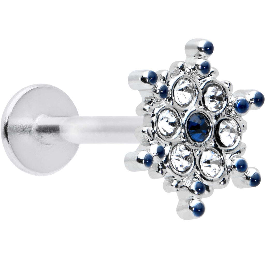 BodyCandy 16G 5/16 Clear Blue Gem Festive Snowflake Labret Monroe Tragus — main product shot