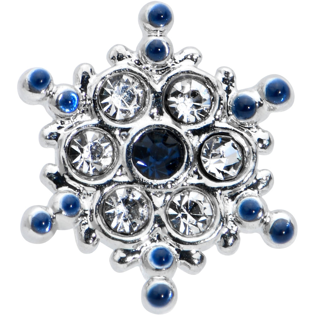 BodyCandy 16G 5/16 Clear Blue Gem Festive Snowflake Labret Monroe Tragus — detail close-up