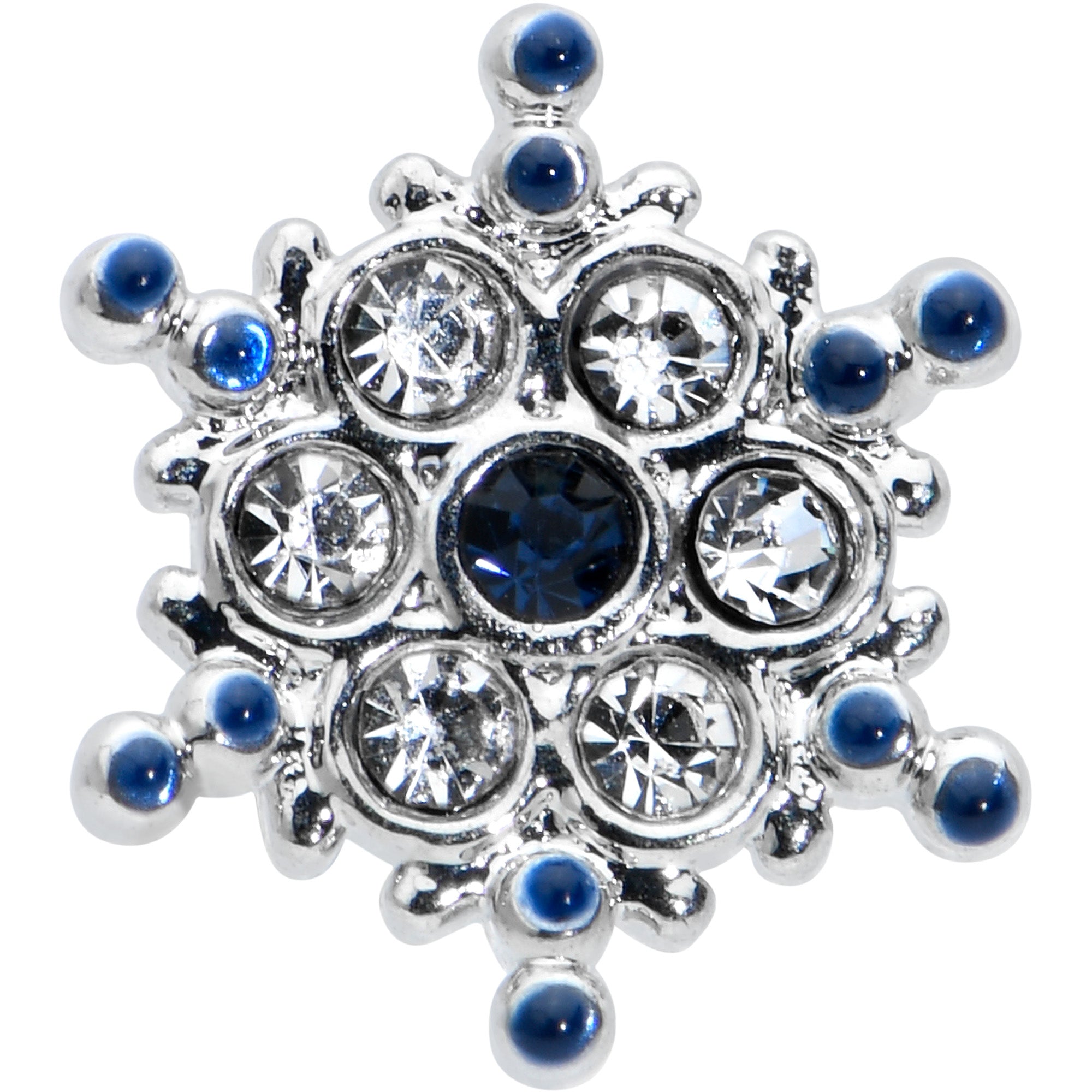 BodyCandy 16G 5/16 Clear Blue Gem Festive Snowflake Labret Monroe Tragus — detail close-up
