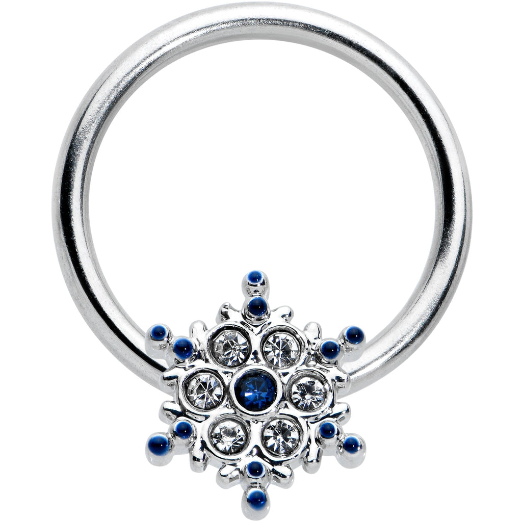 BodyCandy 16G 3/8 Clear Blue Gem Festive Snowflake BCR Captive Ring — main product shot