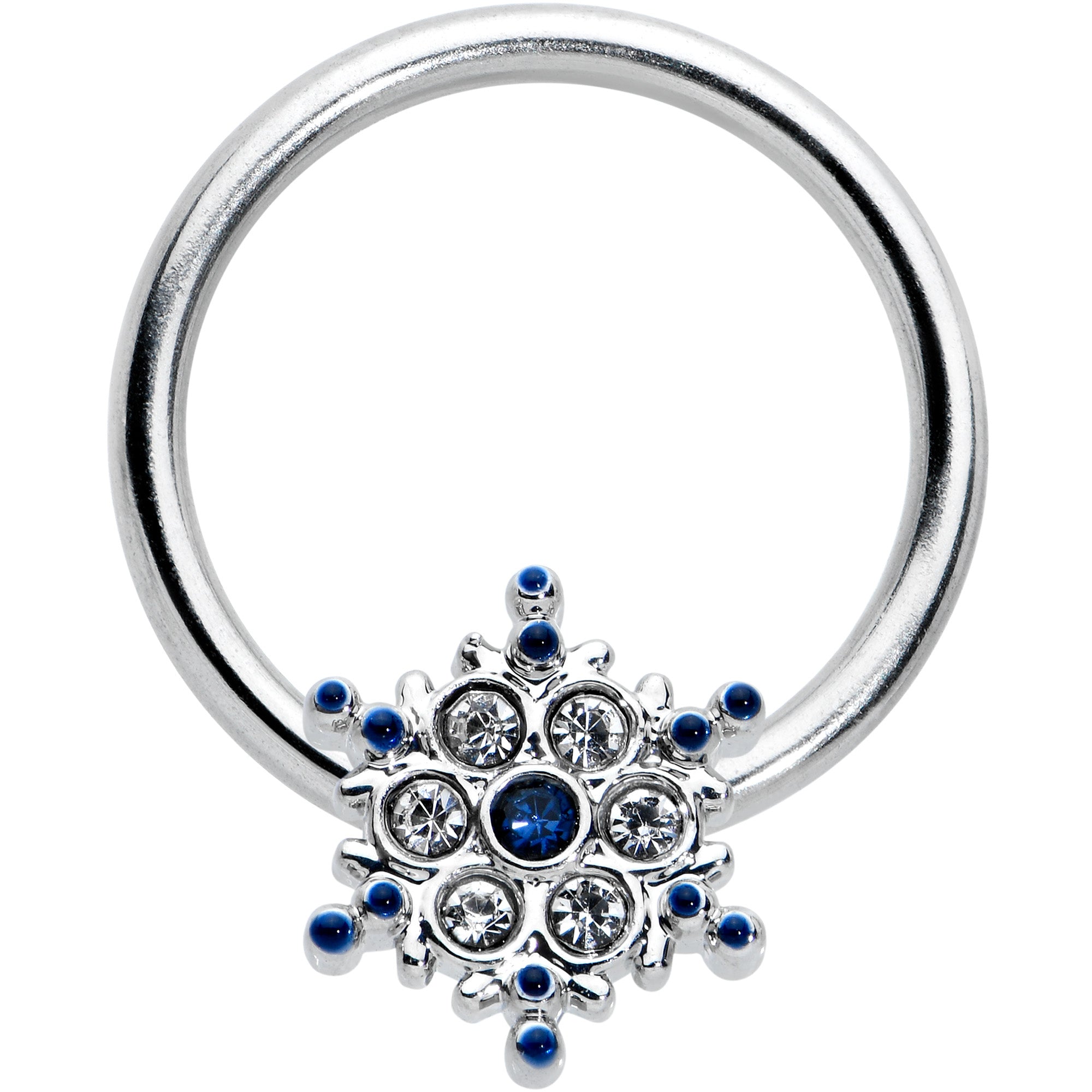 BodyCandy 16G 3/8 Clear Blue Gem Festive Snowflake BCR Captive Ring — main product shot