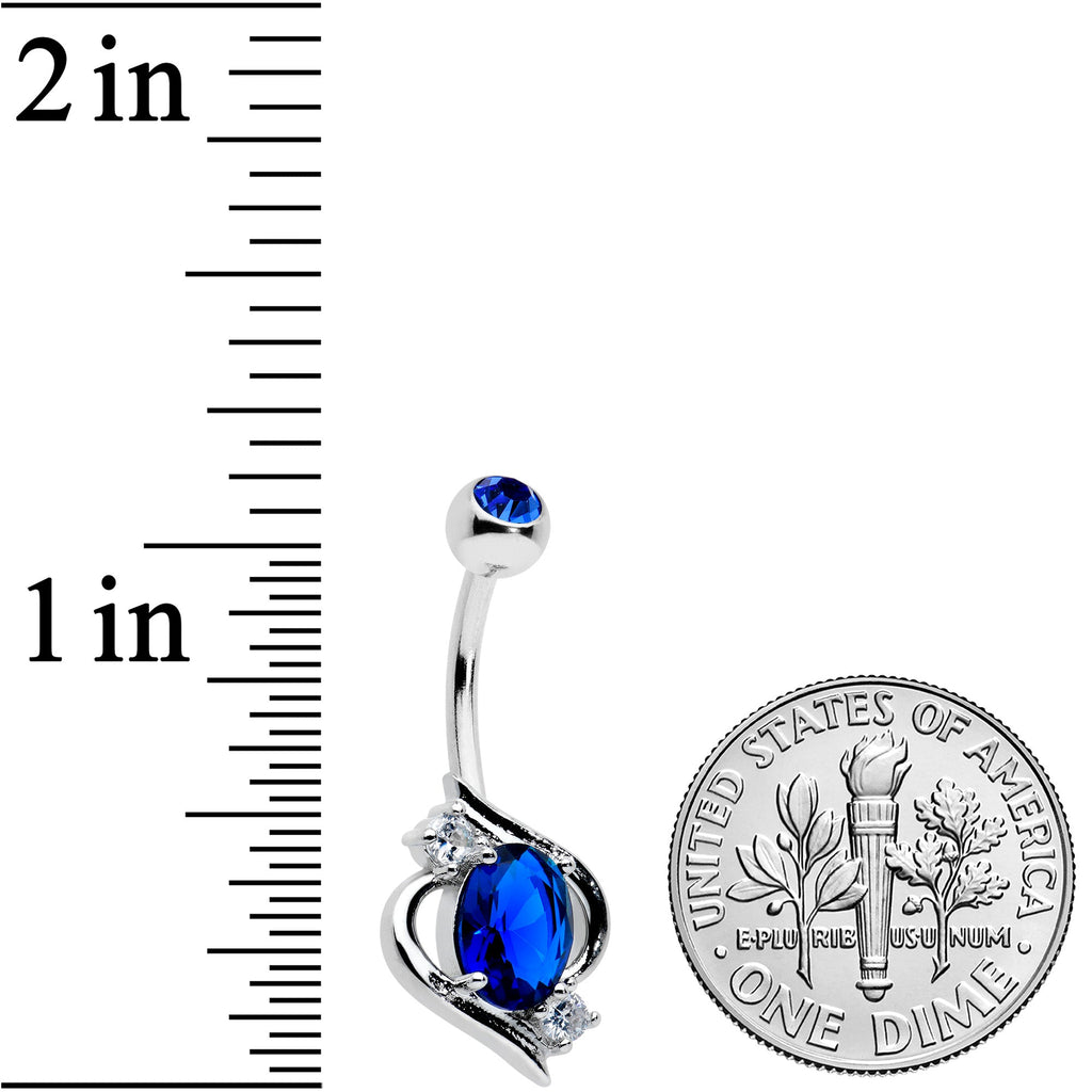 BodyCandy Blue Clear Gem Oval Swirl Elegant Belly Ring — detail close-up