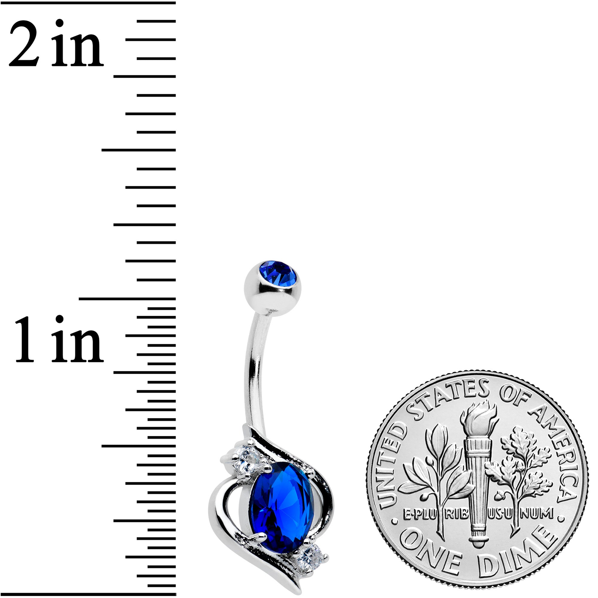 BodyCandy Blue Clear Gem Oval Swirl Elegant Belly Ring — detail close-up