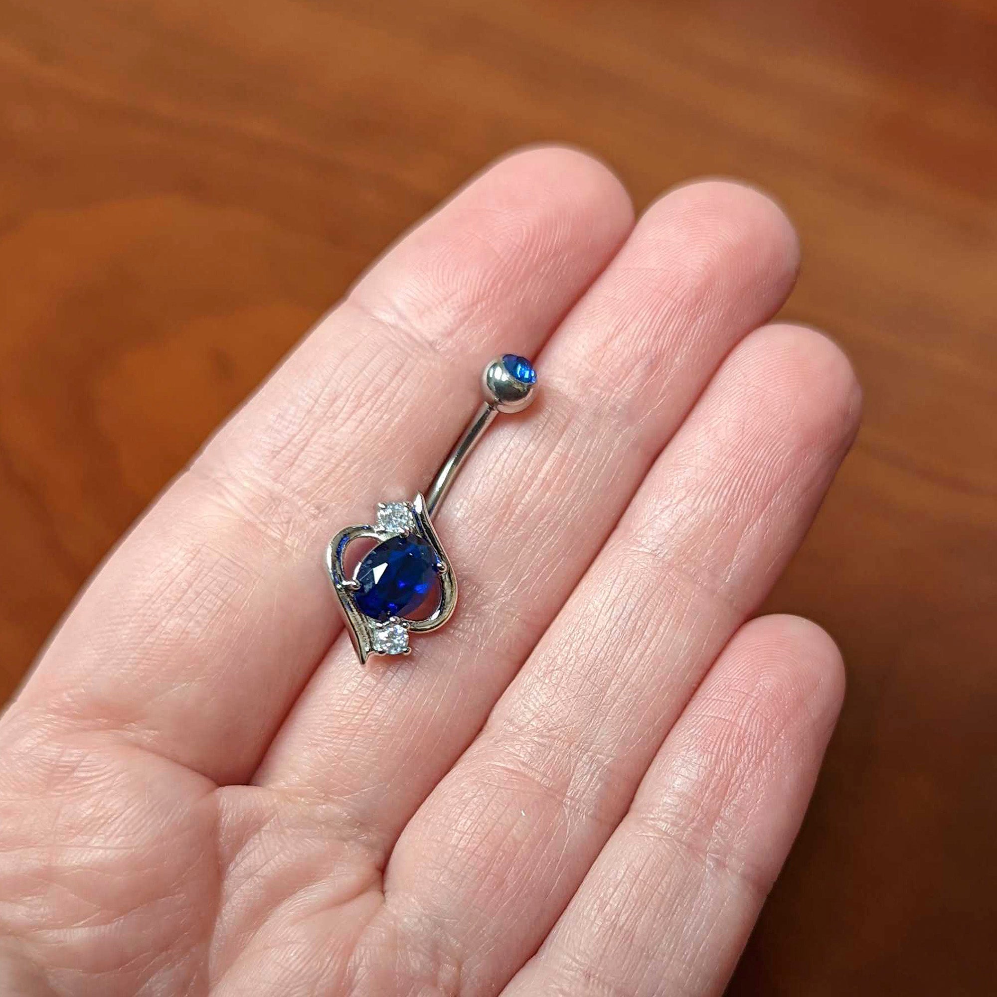 BodyCandy Blue Clear Gem Oval Swirl Elegant Belly Ring — lifestyle context