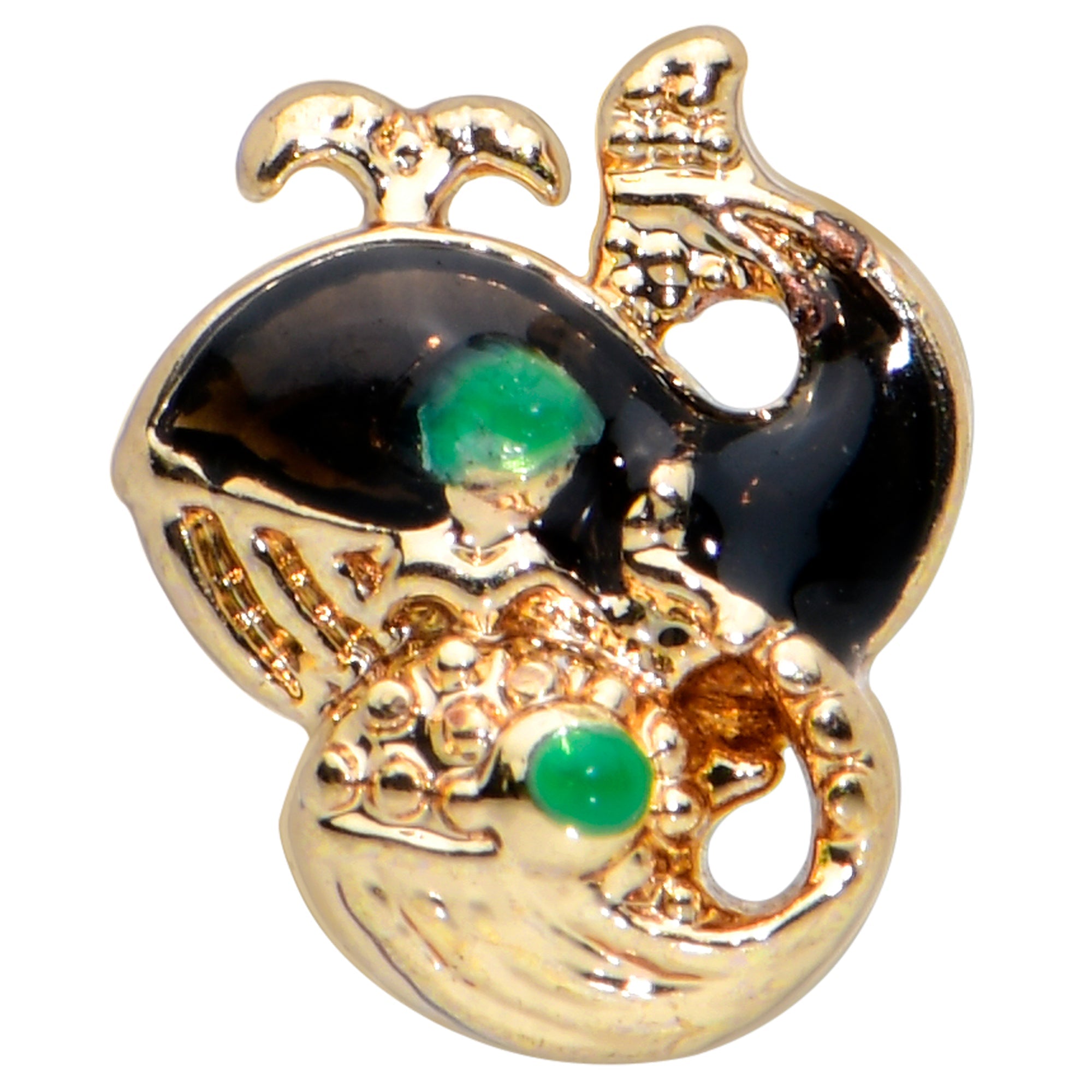 BodyCandy 20G 7mm Gold Tone Mom Baby Whale L Shape Nose Ring — detail close-up