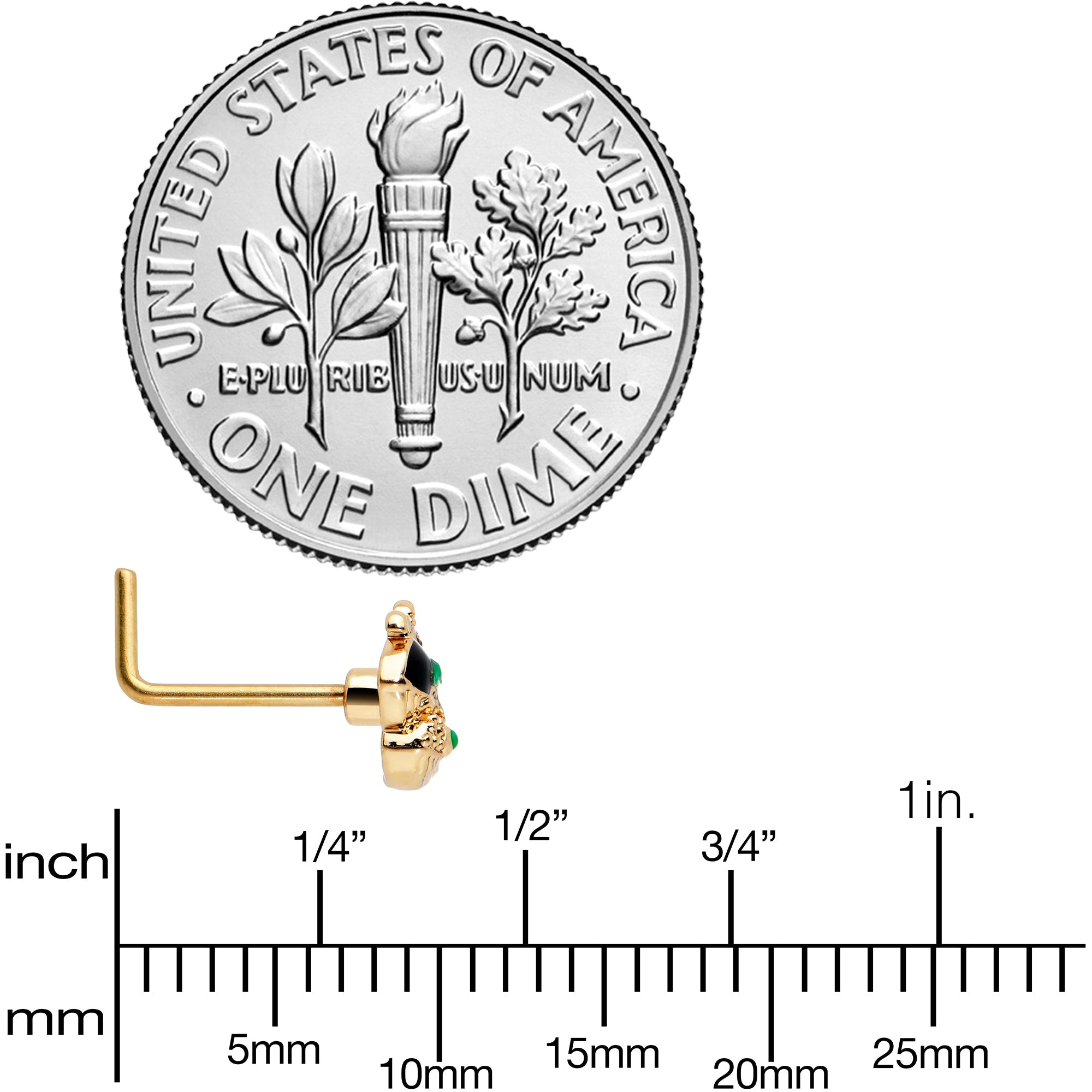 BodyCandy 20G 7mm Gold Tone Mom Baby Whale L Shape Nose Ring — side view
