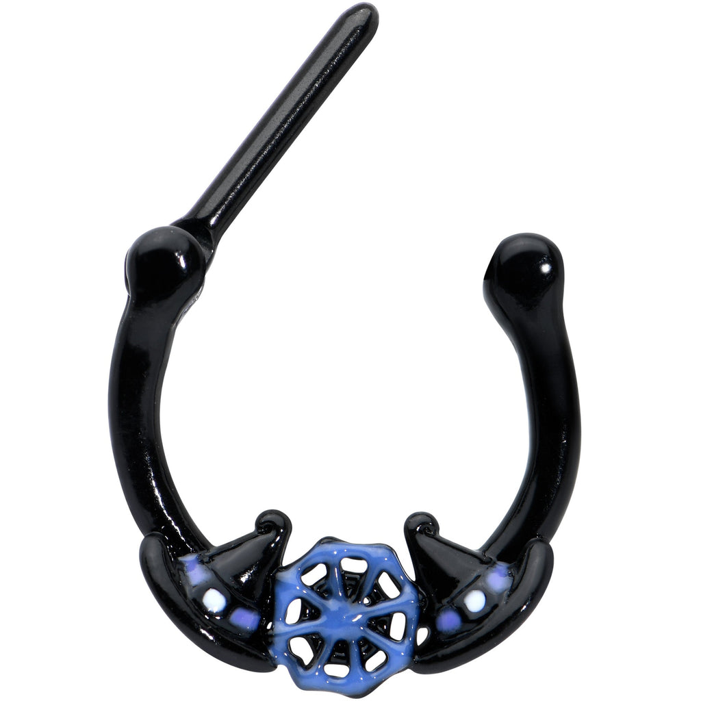 BodyCandy 16G 5/16 Black Spider Web Witch Hat Halloween Cartilage Clicker — detail close-up