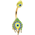 BodyCandy Gold Tone Bold Peacock Feather Double Mount Belly Ring — main product shot