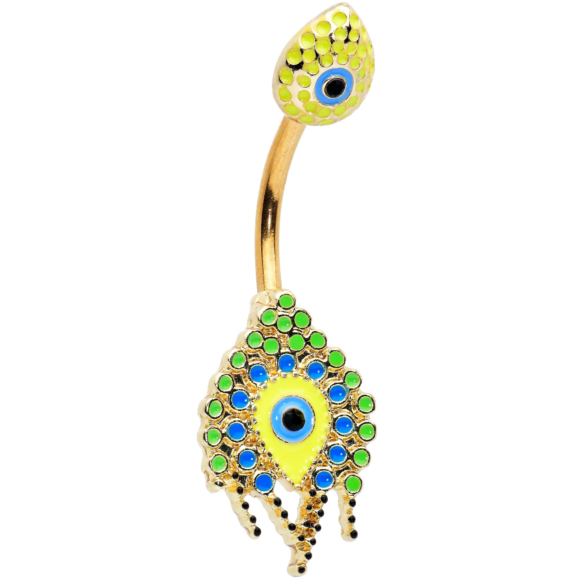BodyCandy Gold Tone Bold Peacock Feather Double Mount Belly Ring — main product shot