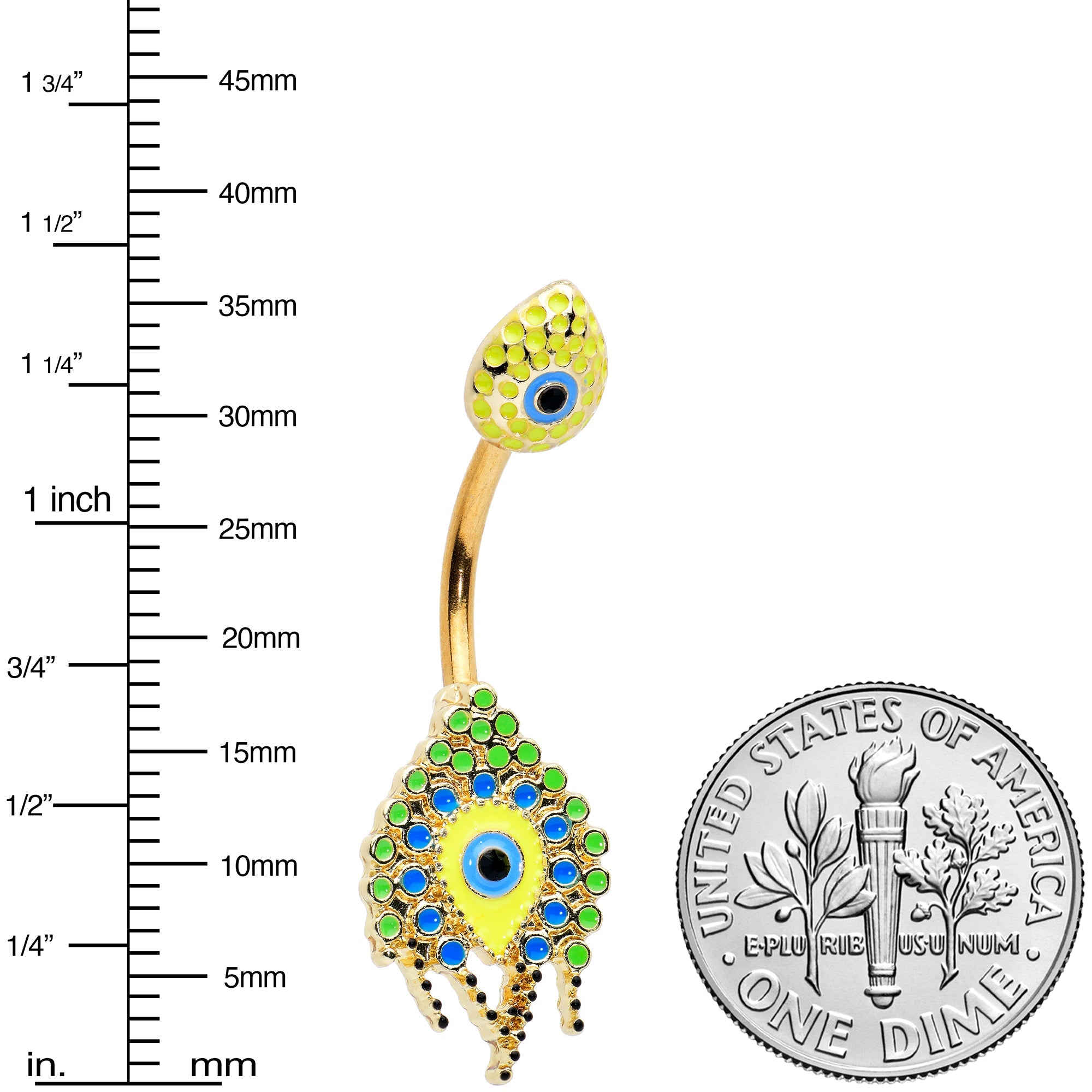 BodyCandy Gold Tone Bold Peacock Feather Double Mount Belly Ring — lifestyle context