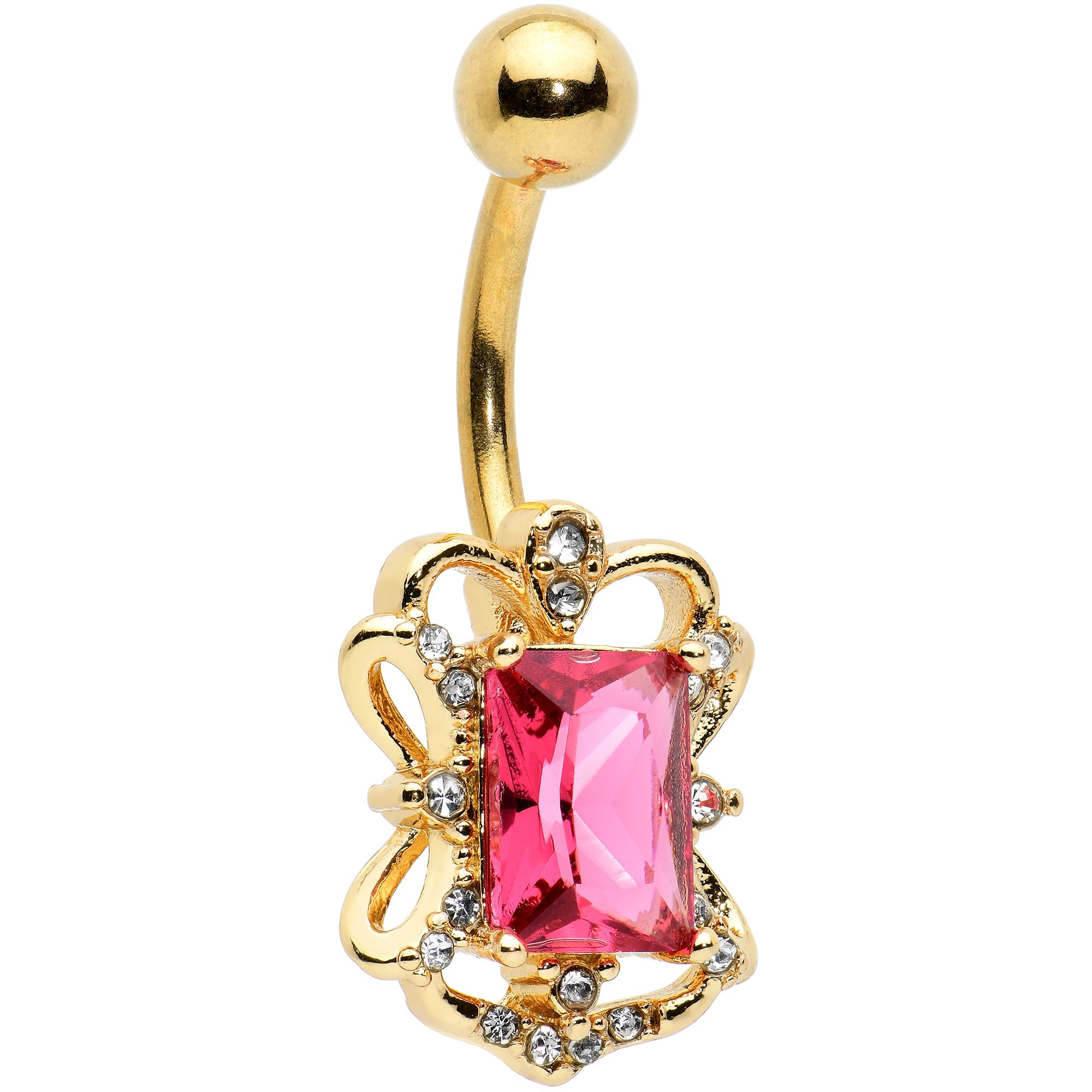 BodyCandy Clear Pink Gem Gold Tone Open Oblong Elegant Belly Ring — main product shot