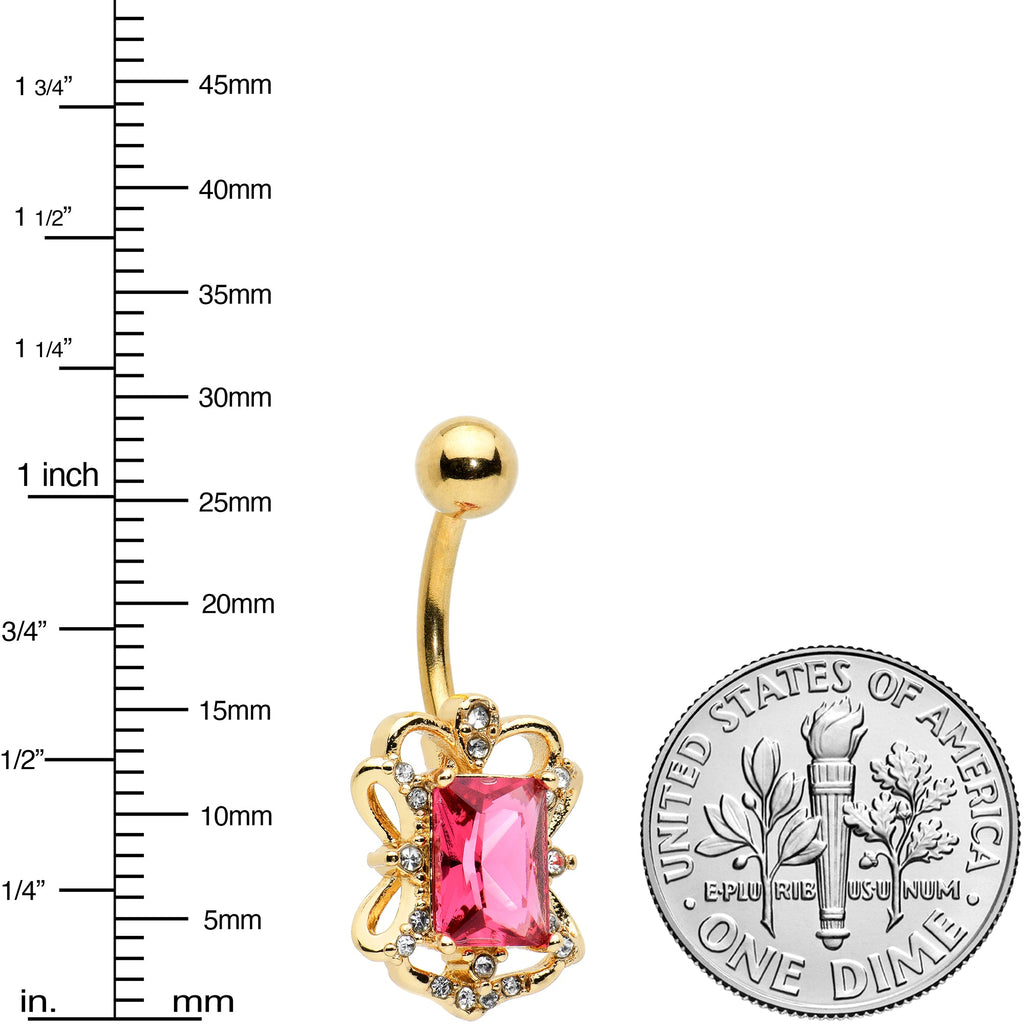 BodyCandy Clear Pink Gem Gold Tone Open Oblong Elegant Belly Ring — lifestyle context