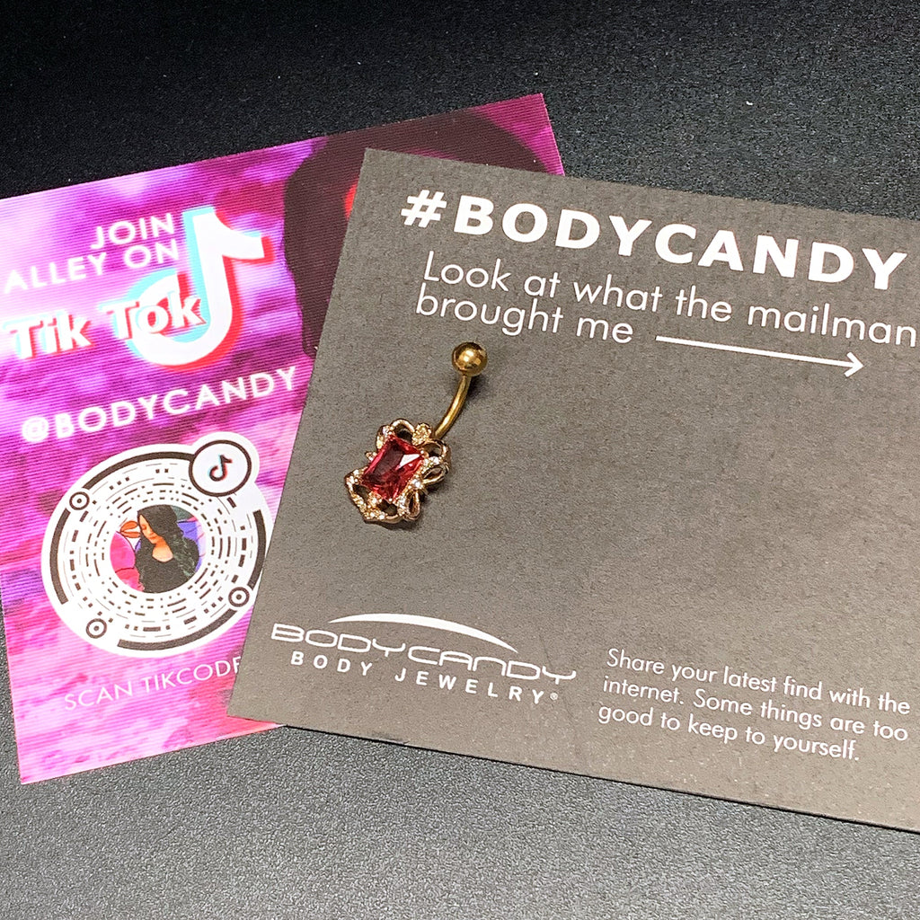 BodyCandy Clear Pink Gem Gold Tone Open Oblong Elegant Belly Ring — back view