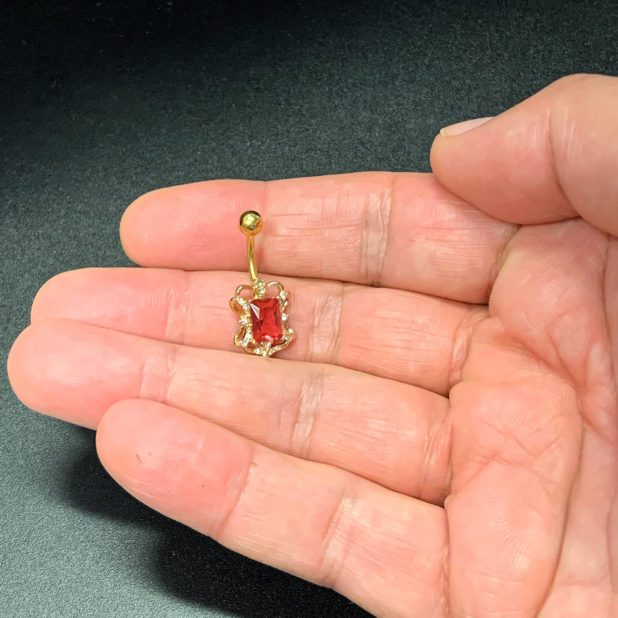 BodyCandy Clear Pink Gem Gold Tone Open Oblong Elegant Belly Ring — alternative angle