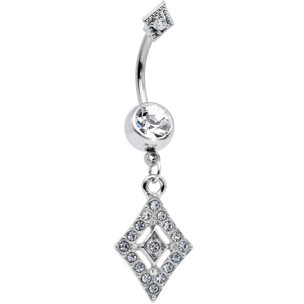 BodyCandy Clear Gem Double Rhombus Deco Double Mount Dangle Belly Ring — main product shot
