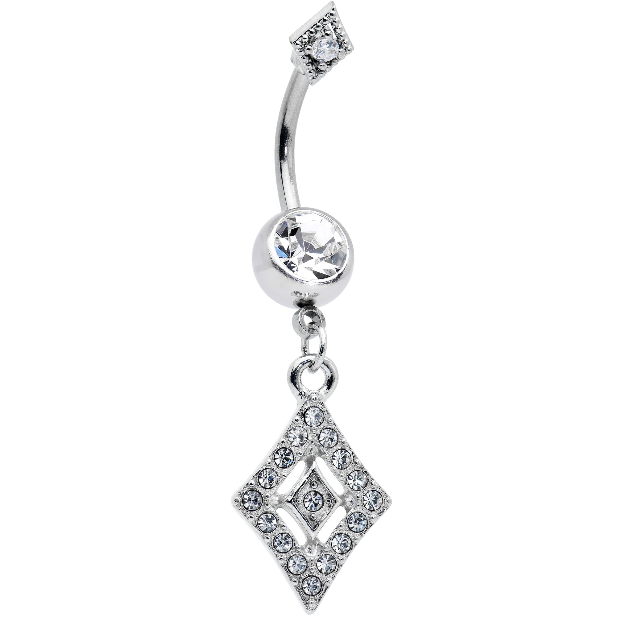 BodyCandy Clear Gem Double Rhombus Deco Double Mount Dangle Belly Ring — main product shot