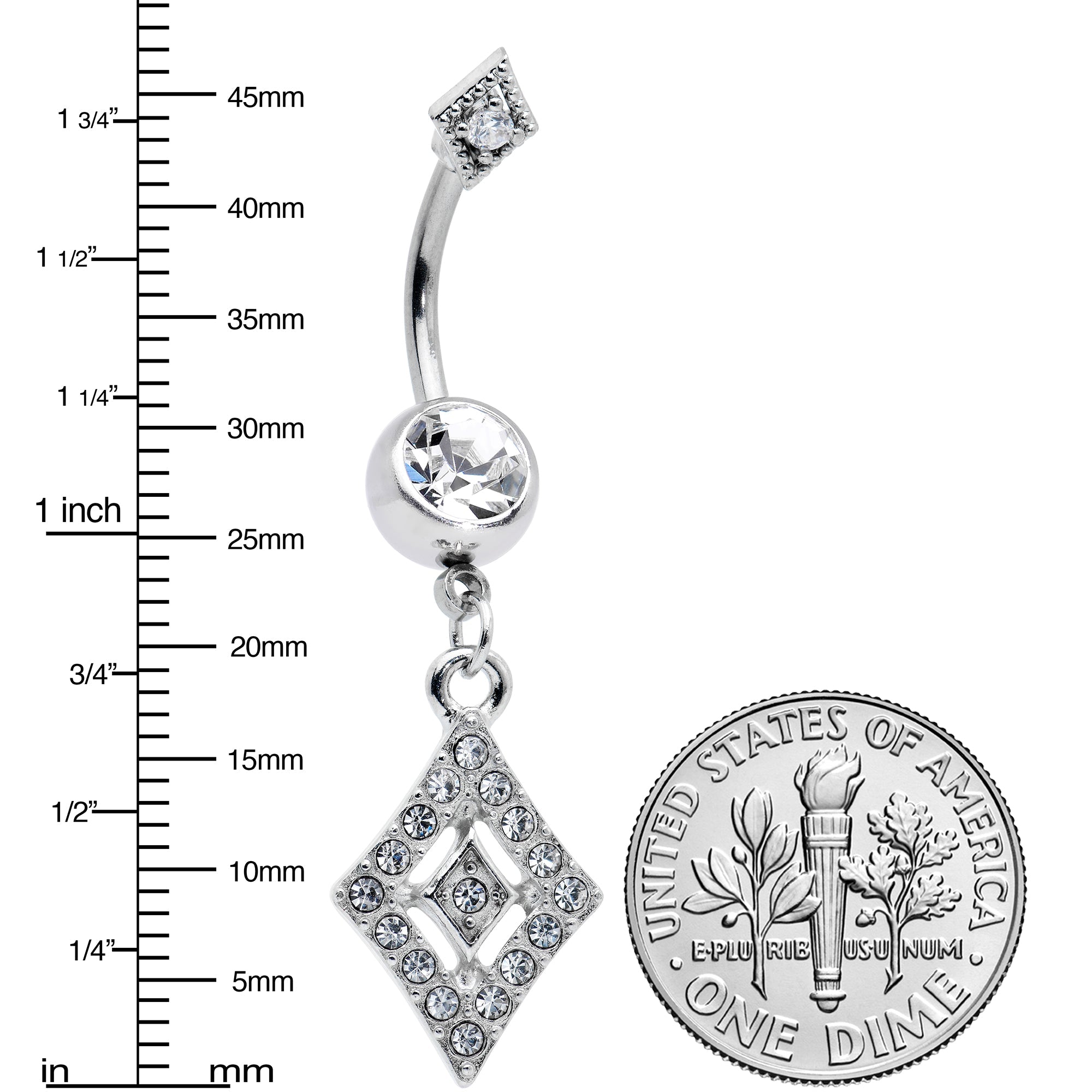 BodyCandy Clear Gem Double Rhombus Deco Double Mount Dangle Belly Ring — lifestyle context