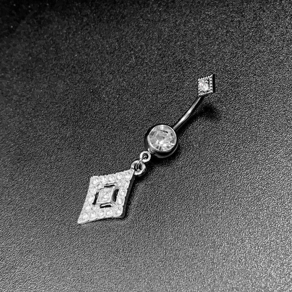 BodyCandy Clear Gem Double Rhombus Deco Double Mount Dangle Belly Ring — alternative angle
