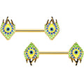 BodyCandy 14G 9/16 Gold Tone Bold Peacock Feather Barbell Nipple Ring Set — main product shot