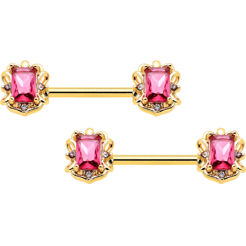 BodyCandy 14G 9/16 Red Gem Gold Hue Regal Escutcheon Barbell Nipple Ring Set — main product shot