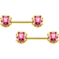BodyCandy 14G 9/16 Red Gem Gold Hue Regal Escutcheon Barbell Nipple Ring Set — main product shot