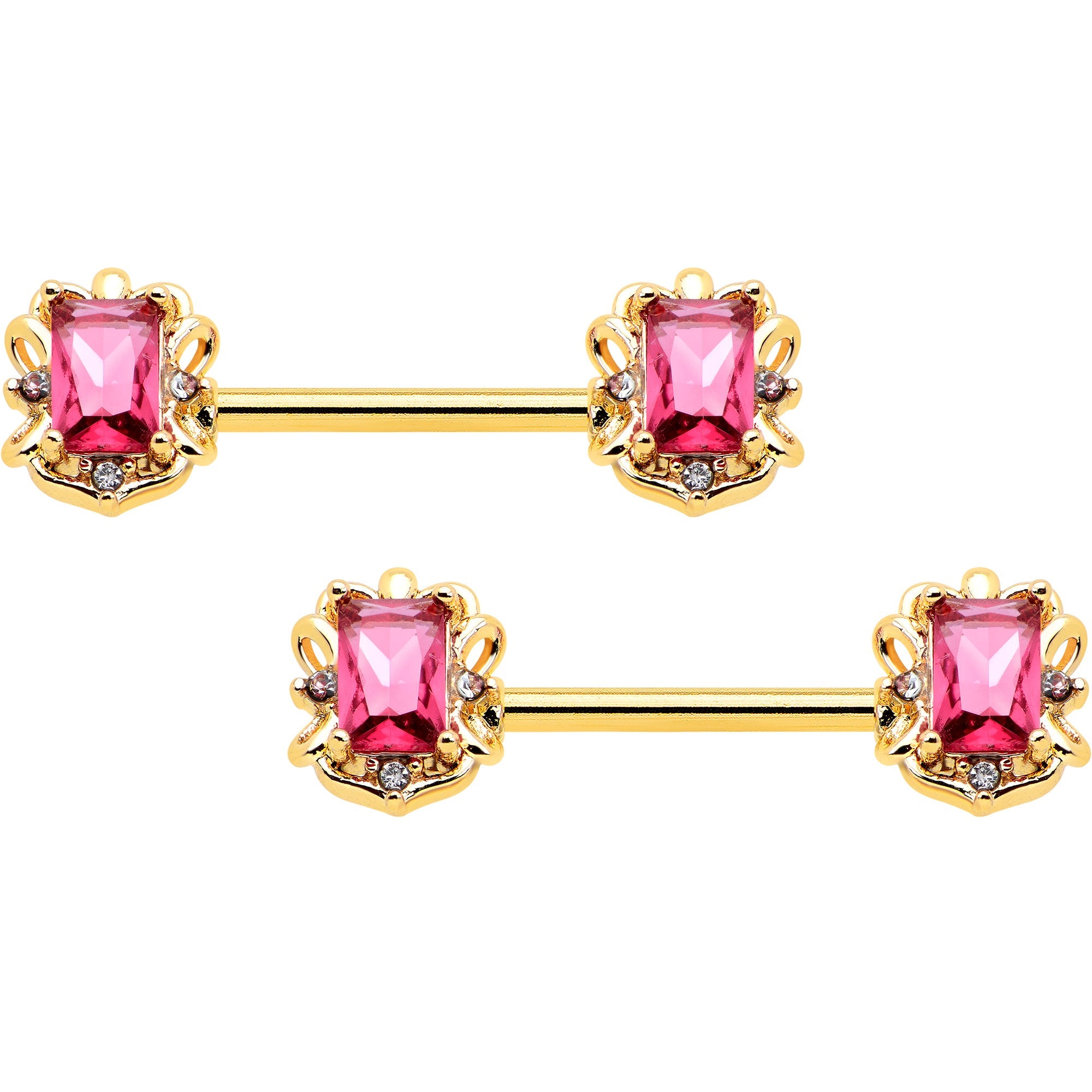 BodyCandy 14G 9/16 Red Gem Gold Hue Regal Escutcheon Barbell Nipple Ring Set — main product shot