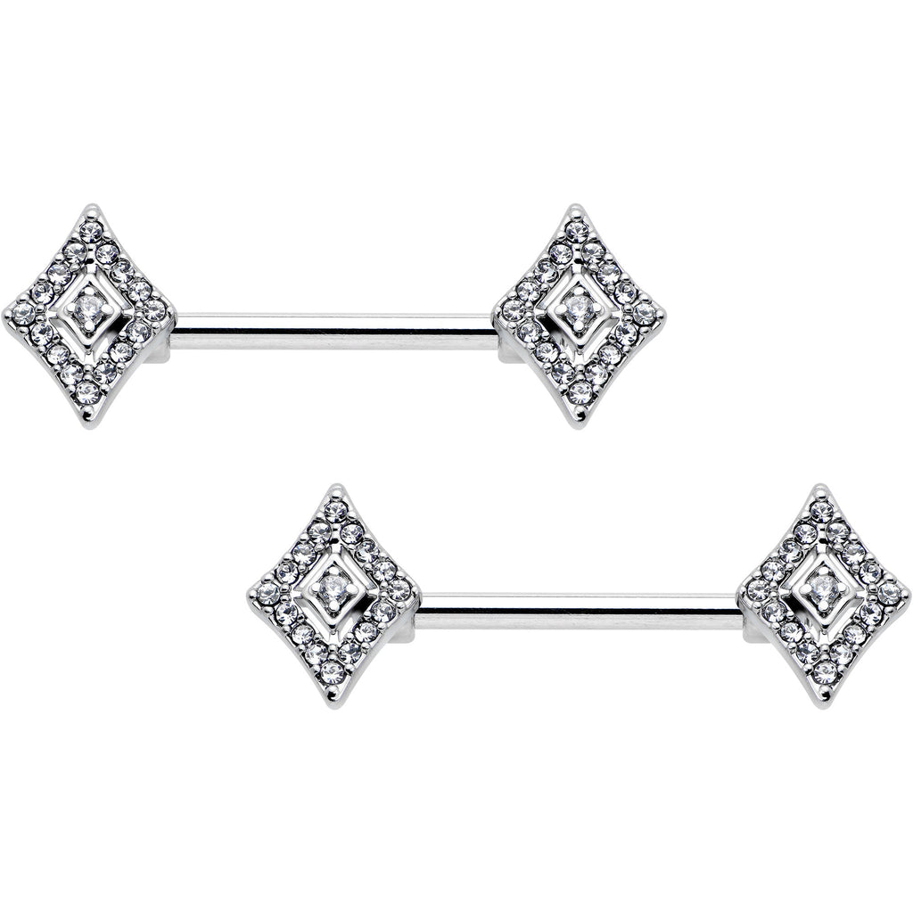 BodyCandy 14G 9/16 Clear Gem Double Rhombus Deco Barbell Nipple Ring Set — main product shot