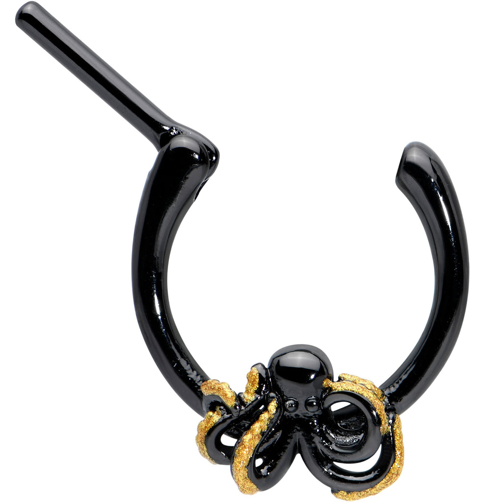 BodyCandy 16G 5/16 Black Understated Octopus Cartilage Clicker — detail close-up